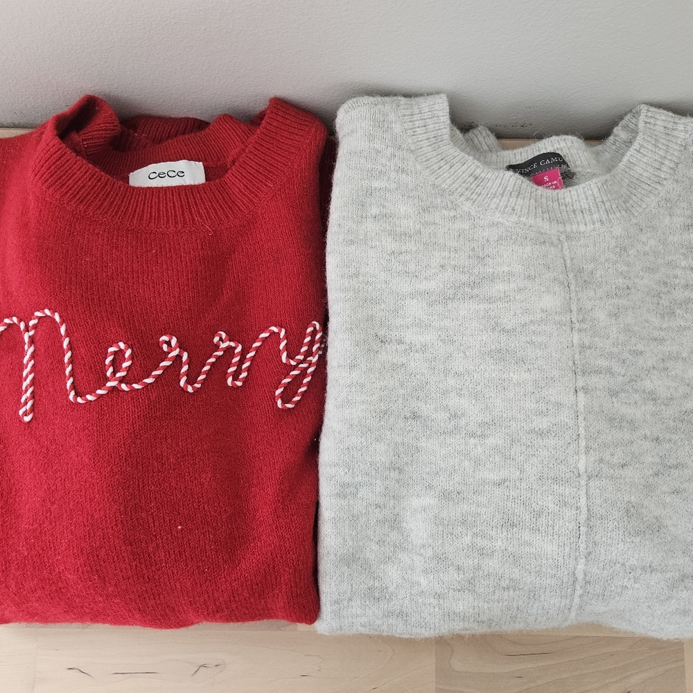 CeCe Red and Gray Women's Sweater Duo